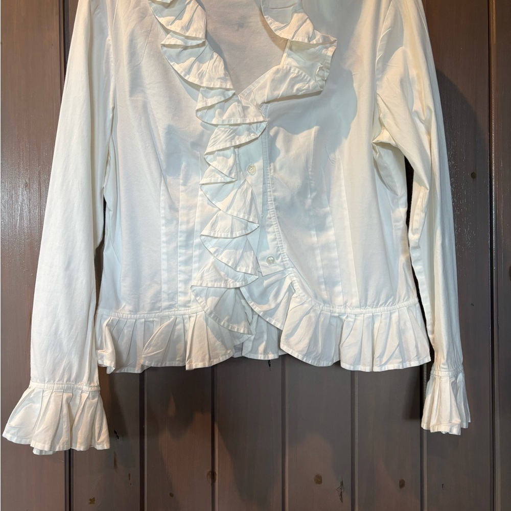 Coldwater Creek Cream Ruffled Bib Collar Blouse
